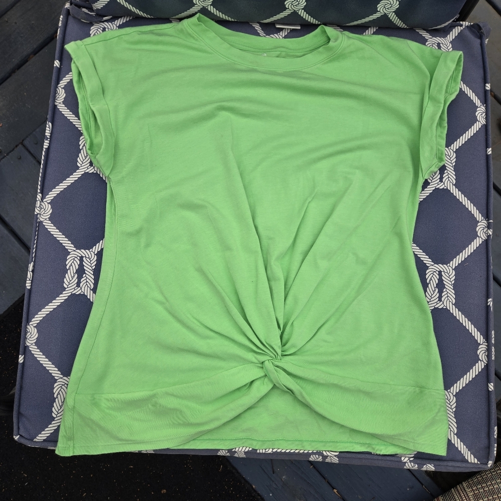 T by Talbots Supersoft Jersey Twist Front Tee Lime Green Women's Petite Medium